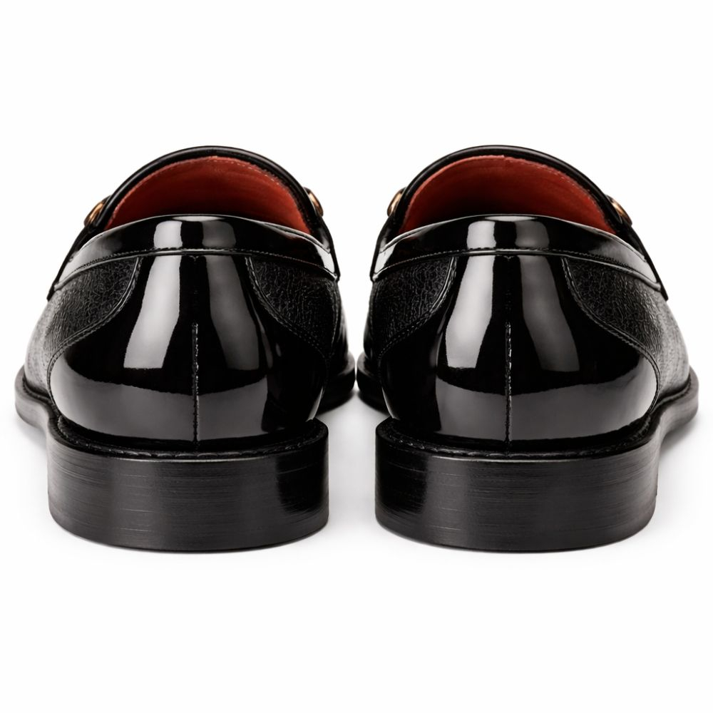 Mens Glossy Embossed Slip On Loafer with Metal Accent